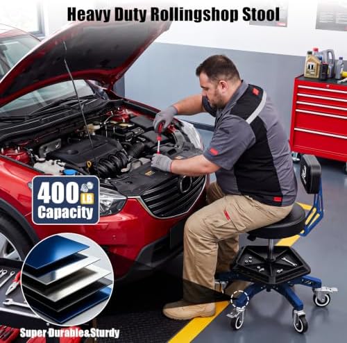 Robust Steel Rolling Shop Stool with Wheels, Mechanic Stool Seat - Image 3