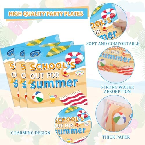 96Pcs School's Out for Summer Plates and Napkins Happy Last Day of School Party Supplies End of School Year Theme Tableware Set Hawaii Pool Themed Plates for Kids Tropical Beach Party Favors Serves 24 - Image 4