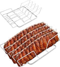 Rib Rack for Smoking – Foldable Extra Long Stainless Steel Rib Holder for 4 Ribs Upright – Fits 18" Smoker, Weber, Kamado, Traeger – BBQ Grill Accessories for Men & Meat Lovers by RTT