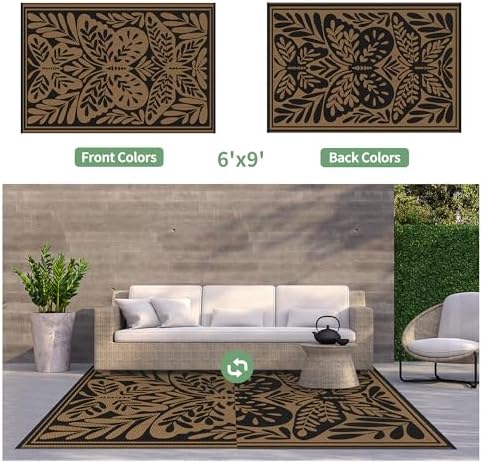 GENIMO Outdoor Rug, 6'x9' Waterproof Plastic Rugs for Patio, Black - Image 2