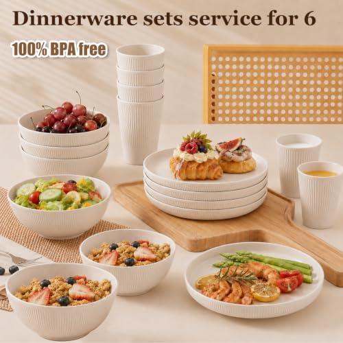 18PCS Wheat Straw Dinnerware Sets Unbreakable Reusable Dinnerware Set for 6, Microwave Dishwasher Safe Dinnerware for Outdoor Camping Dishes - Image 6
