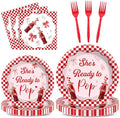 96 PCS She's Ready to Pop Party Paper Plates and Napkins Red White Checkered Bow Soda Pop for Baby Shower Gender Reveal Newborn Party SuppliesBirthday Gatherings Decorations by Oitnlaughter