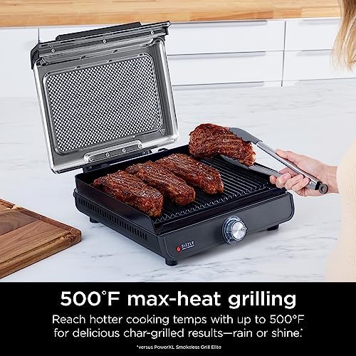 Ninja GR101 Sizzle Smokeless Indoor Grill & Griddle, 14′′ Interchangeable Nonstick Plates, Dishwasher-Safe Removable Mesh Lid, 500F Max Heat, Even Edge-to-Edge Cooking, Grey/Silver (Renewed) - Image 3