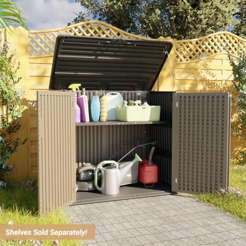 KINYING Larger Outdoor Storage Shed Weather Resistance, Resin Sheds & Outdoor Storage for Garden, Patios, Backyards, 48 Cu.Ft Tool Shed for Garbage Cans, Lawn Mower, Garden Tools,Brown - Image 2