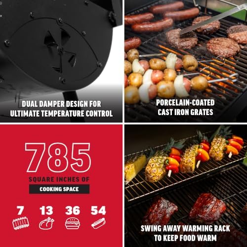Char-Griller Barrel Pro Charcoal Grill with Charcoal Fuel, Adjustable Charcoal Tray, EasyDump Ash Pan, 785 Sq. In. Cooking Area, for Grilling & Smoking, Black - Image 4