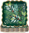 WRAPAHOLIC 25Pcs Christmas Paper Plates - 9 Inch Gold Foil and Green Holly Berry Disposable Plates Decorative Dinner Plates for Christmas Party Tableware Supplies Table Decor by WRAPAHOLIC