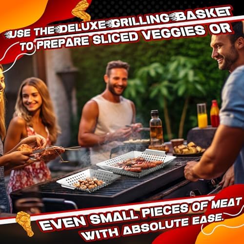 Mifoci 4 Pcs Grill Baskets for Outdoor Grill 14.17'' 9.65'' Extra Large Heavy Duty Stainless Steel Vegetable Grilling Basket with Handles for Veggies BBQ Accessories Smokers Camping Men Gifts, 2 Sizes - Image 6