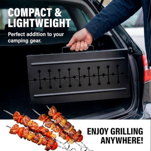 Charcoal Grill for 8 Skewers - Portable Barbecue 16.9""×11.8""×16.9"" Kabob Camp Grills - Foldable Metal Mangal - Kebab Shish - BBQ for EDC Picnic Outdoor Cooking (Skewers Not Included) - Image 7