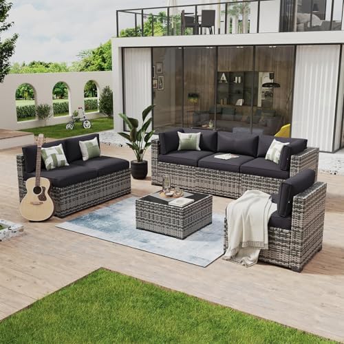 Aoxun 7 Piece Patio Furniture Set Wicker Rattan Patio Conversation Set by Aoxun