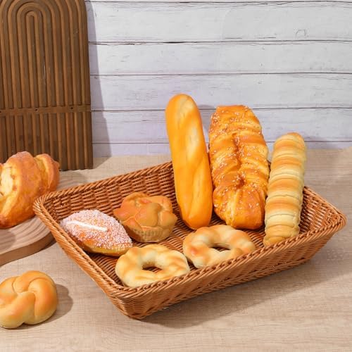 5 Pack 15.8 Inch Large Wicker Bread Baskets, Brown Woven Serving Basket Trays for Food, Bread, Fruits, Vegetables, Snacks - PVC Rattan Display for Restaurant & Home - Image 4