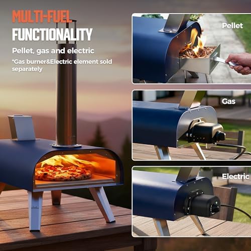BIG HORN 12" Multi-Fuel Outdoor Pizza Oven Reach up to 1110℉– 3-in-1 Wood,Gas &Electric Compatible(Burners Sold Separately),Pellet Pizza Oven Portable Pizza Maker for Backyard, Camping&Tailgating,Blue - Image 2