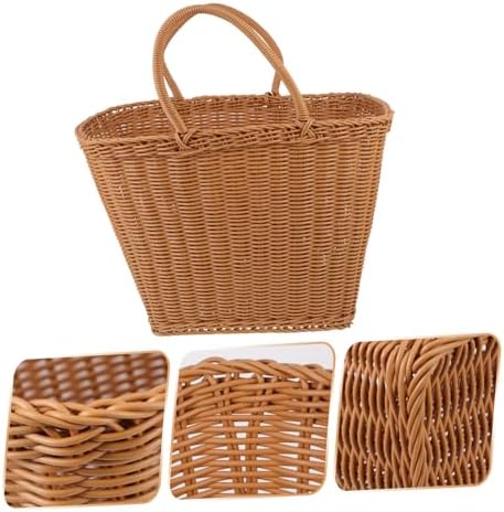 Woven Plastic Storage Basket, Portable Picking for Fruit Container, Brown - Image 6
