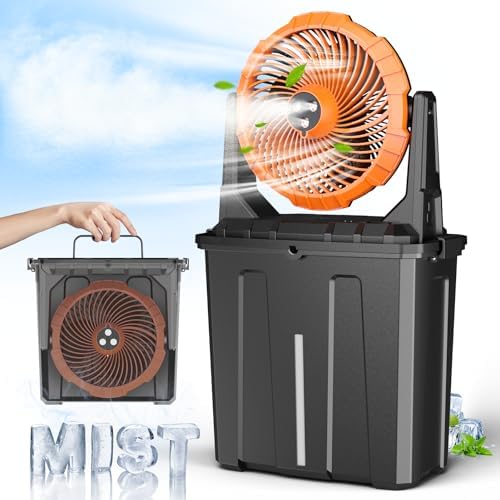 Ausic 9L Bucket Portable Misting Fan for Outdoors Patios, 30000mAh Rechargeable Battery Operated Camping Fan, 3 Strong Winds, 3 Large Spray Outlets, for Fishing/Travel/Garden Party/Golf/Tent/Office by Ausic