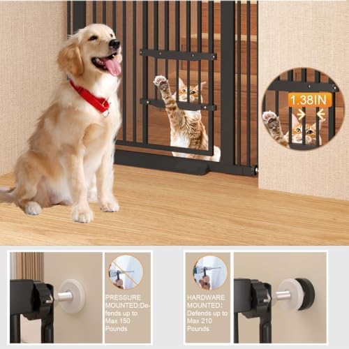 71" Extra Tall Cat Gate 29.5-40.6 Wide Pet gate for Doorway Pet Gate with Cat Doors NO Drilling Pressure Mount Kit for Cats and Dogs Indoor Doorways liveing Room Bedroom-Black - Image 6