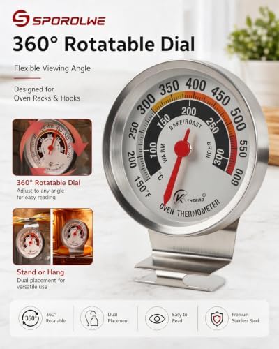 Oven Thermometer 360° Rotating Dial Extra Large Digits 150-600°F - Image 2
