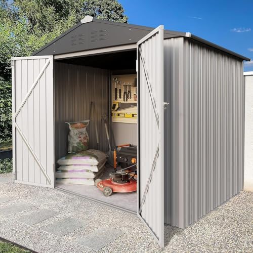 Greesum 6x4FT Outdoor Storage Shed, Utility Tool Shed, White - Image 2