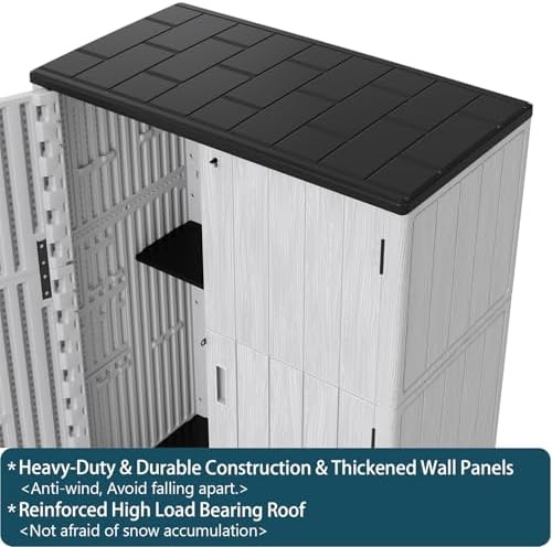 HOMSPARK Outdoor Storage Shed 57 Cu.Ft, All-Weather Resistant Resin Garden Sheds & Outdoor Storage Clearance with Floor, Double-Layer Plastic Tool Sheds for Patio, Garden & Lawn (Light Gray) - Image 6