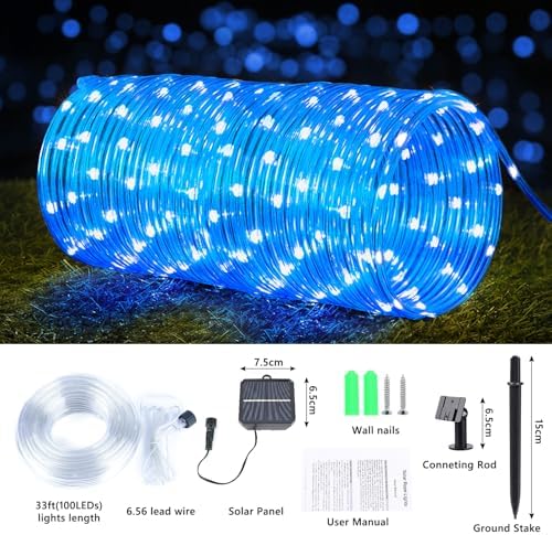 Solar Rope Lights, 33ft 100LED Solar String Lights, 8 Modes, Waterproof - Image 3