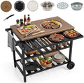 Giantex Outdoor Grill Cart with Korean BBQ Charcoal Grill, Dual Cooking Surfaces, Rolling Food Prep Table with Foldable Side Shelf, Storage Shelves, Wood-Look Top, for Patio, Party & Backyard Cooking by Giantex