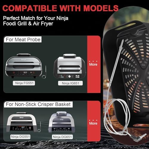 Nonstick Crisper Basket & Meat Probe for Ninja FG551/FG550 Foodi XL Grill - Image 3