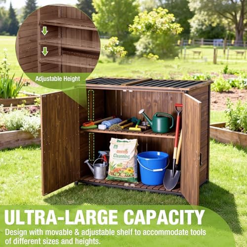 Gutinneen Outdoor Storage Shed Cabinet with Strong Iron Frame Large Wooden Garden Shed Tool House with Adjustable Shelfs,Medium - Image 4