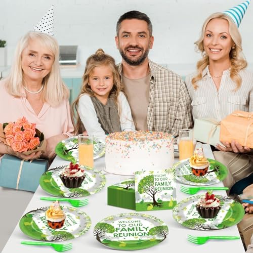 100Pcs Family Reunion Party Decorations Family Tree Reunion Plates Napkins Green Tree Welcome to Our Family Reunion Tableware Set Spring Family Reunion Party Supplies for Family Gathering 25 Guests - Image 6