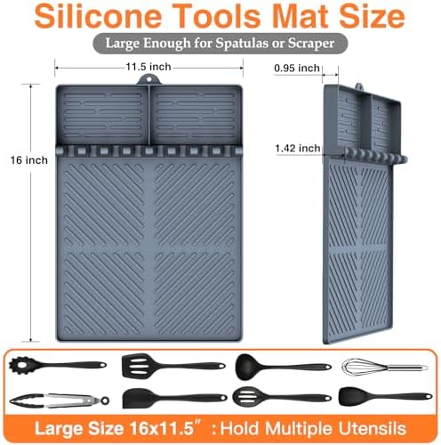 Silicone Griddle Tools Mat for Blackstone, Griddle Accessories Side Shelf Mat Grill Pad for Outdoor Grill Kitchen Counter Spatula Silicone Mat with Drip Pad (Grey (2Packs)) - Image 3