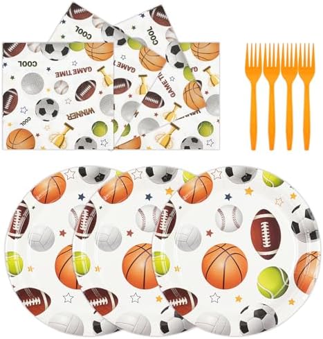 75PCS Sports Birthday Party Decorations, 7Inch Sports Theme Party Plates and Napkins Baseball Football Soccer Basketball Volleyball Disposable Tableware Set Party's Supplies for Birthday Baby Shower by Unknown