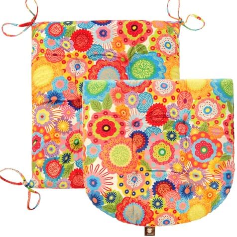 Outdoor Patio Cushion, Rocking Chair Cushion, Tufted Pads, Set of Upper and Lower with Ties Pack of 2 (2 Sets) - Back 20"×17", Seat 17"×17" (Multicolored Flowers) - Image 2