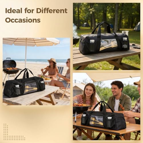Grill Tool Storage Bag, Outdoor BBQ Utensil Holder for Barbecue Tool up to 20", Large Grill Utensil Storage Caddy with Pockets, BBQ Accessories Case Container for Camping, Bag Only, Black - Image 5