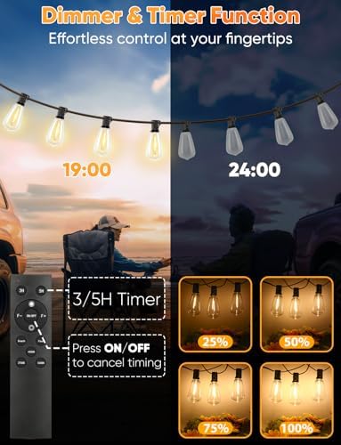 Brightever ST38 Outdoor String Lights with Remote, 3 Color in 1, 200FT, 60+2 Bulbs, 2700K/4000K/5000K - Image 4