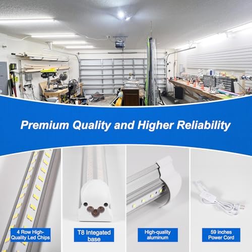 XLNYUUI Led Shop Lights, 4FT LED Light 50W 6500K 7000LM Daylight,Led Garage Light,Linkable Clear Cover Integrated V-Shape for Garage Warehouse Workbench Workshop(4-Pack) - Image 6