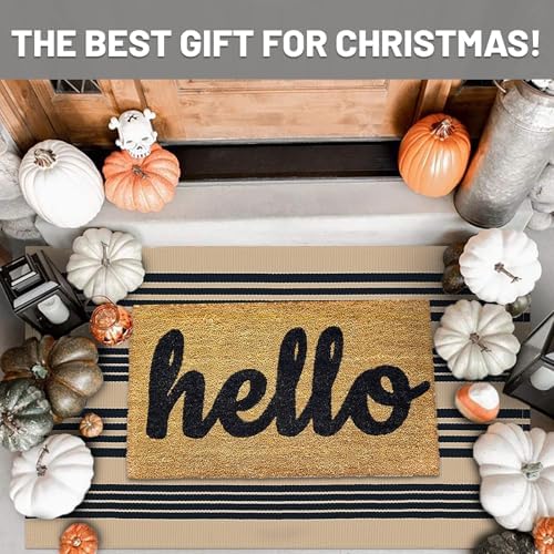 IOHOUZE 2.3x3.6 Striped Outdoor Doormat, Washable Front Door Rug, Black Tan - Image 3