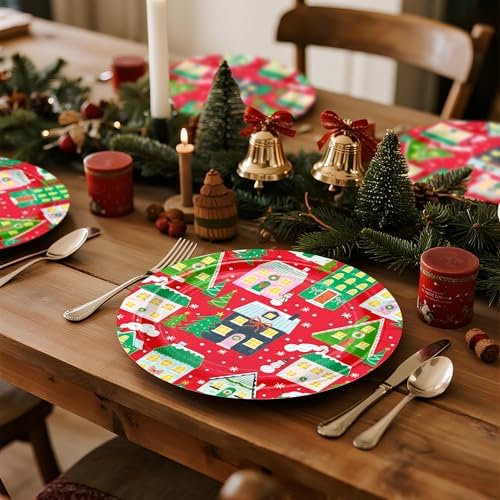 WRAPAHOLIC 25Pcs Christmas Paper Plates - 9 Inch Christmas Village House Disposable Plates Decorative Dinner Plates for Holiday Party Tableware Supplies Table Decor - Image 3