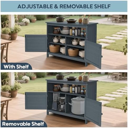 HIPS All-Weather Outdoor Storage Cabinet,Outdoor Sideboard with Magnetic Doors,3-Shelves Patio Storage Cabinet, Used for Garden,Buffet Cabinet,TV Stand, Bar Table,Balcony - Image 5