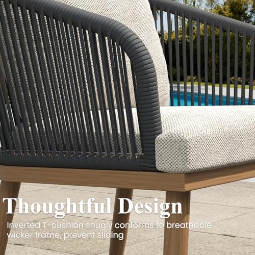 LayinSun 5 Pieces Outdoor Patio Dining Set, Aluminium Rectangular Dining Table and Wicker Rattan Chairs Set for Outside Backyard, Poolside - Image 4