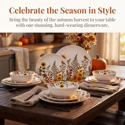 12-Piece Melamine Dinnerware - Sunflower Bird Plates and Bowls Set - Image 4