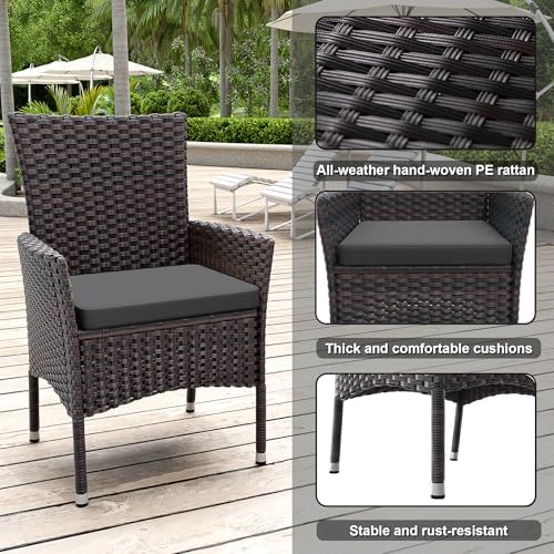 ALAULM 10 Piece Patio Dining Set All-Weather Wicker Outdoor Patio Furniture Set w/Tempered Glass Tabletop, Removable Cushions and Umbrella Hole for Patio, Backyard, Garden, Poolside (Grey) - Image 3
