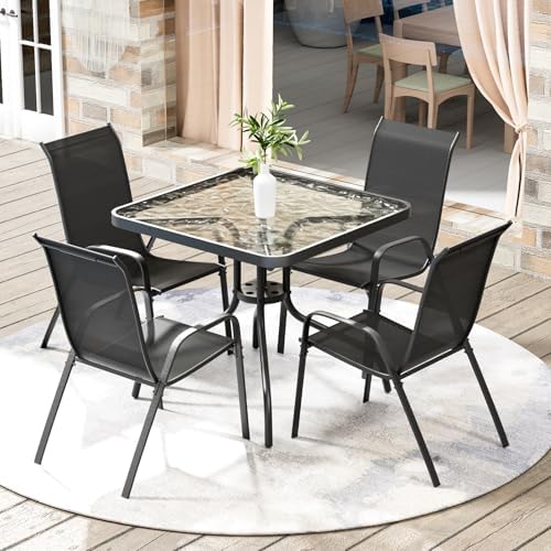 Arlopu 5 Pieces Outdoor Patio Dining Set, Glass Table and Textilene Chair by Arlopu