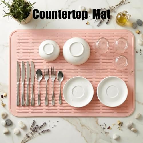 MicoYang Silicone Dish Drying Mat for Multiple Usage,Easy clean,Eco-friendly,Heat-resistant Silicone Mat for Kitchen Counter or Sink,Refrigerator or Drawer Liner Pink 4XL 32 inches x 18 inches - Image 3