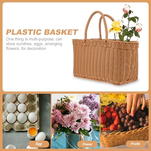 Fruit Holder Rattan Basket Imitation Wicker Baskets Organizer Storage Tote Outdoor Rattan Wicker Picnic Hamper - Image 2