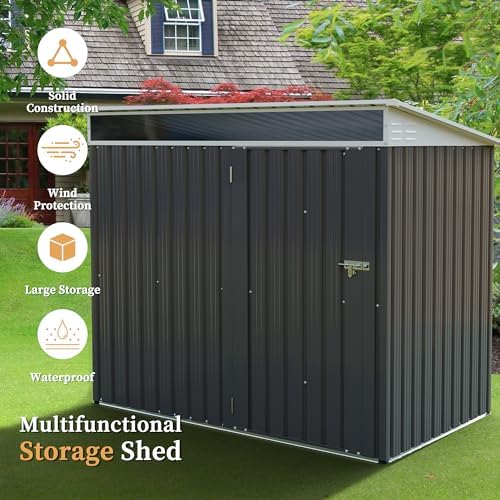 Vongrasig Outdoor Storage Shed, 6 x 4 FT Outside Metal Garden Shed with Window and Lockable Door, Waterproof Tool Shed for Backyard Patio, Lawn and Garden (Dark Gray) - Image 6