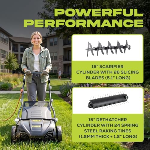 Sun Joe 15-Inch Lawn Dethatcher with Scarifier Blade Reel, AJ805E - Image 5