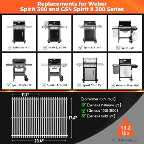 9MM Grill Grates for Weber Spirit 300 & GS4 Spirit II 300, 7639 7638 Grates - Image 2
