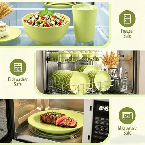 Wheat Straw Dinnerware Set 40-Piece Service for 8 Unbreakable Dishes Set Plates and Bowls Sets Drinking Glasses Microwave Safe Dish Set Lightweight Dinnerware Set for Home & Kitchen - Yellow - Image 6