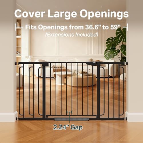 Cumbor 36.6-59" Extra Wide Baby Gate for Stairs, Auto Close Dog Gate Black - Image 2