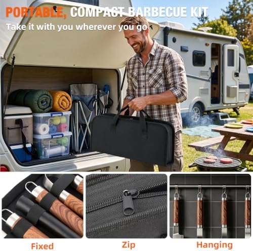 MUYFIO 32 Pcs BBQ Accessories, Heavy Duty Grill Accessories, 16 in, Stainless Steel Grill Set with Case, Thermometer, BBQ Tools for Outdoor Grill Camp Cook, Grill Gifts for Men, Women - Image 6