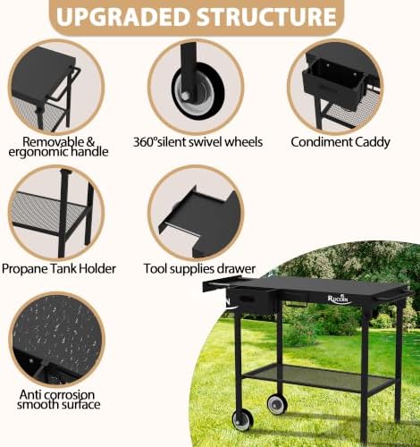 Grill Cart - 31" L×29" H×18" W Heavy Duty Pizza Oven Stand - Image 3