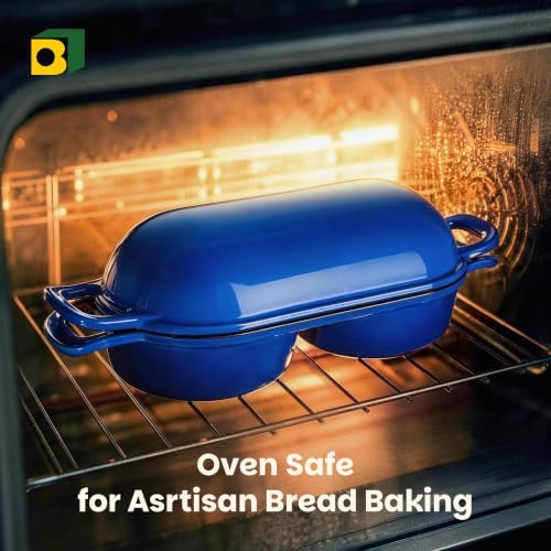Double Dutch Oven for Sourdough Bread Baking, Cast Iron Dutch Oven [Blue] - Image 6