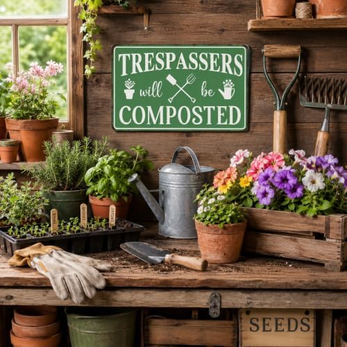 BHOKEM Funny Garden Sign Trespassers Will Be Composted Tin Sign 8x12 INCH - Image 5